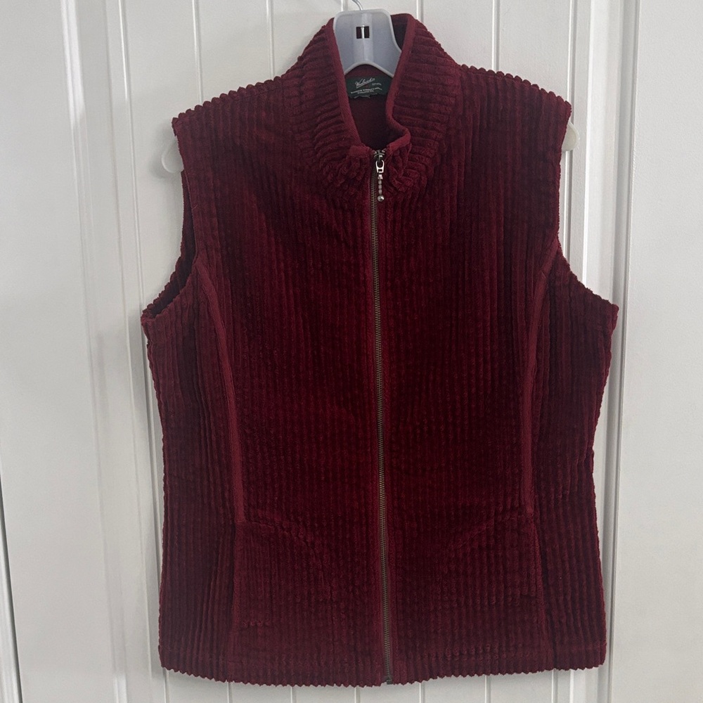 WOOLRICH Deep Red Wide Wale Corduroy Vest with Zipper Vintage